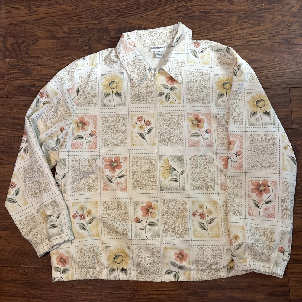 ALFRED DUNNER FLORAL JACKET plus sz 20W Cream With Colored Flowers EUC